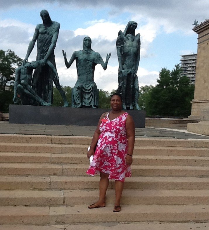 Emelia Guo on the steps of the Philadelphia Museum of Art