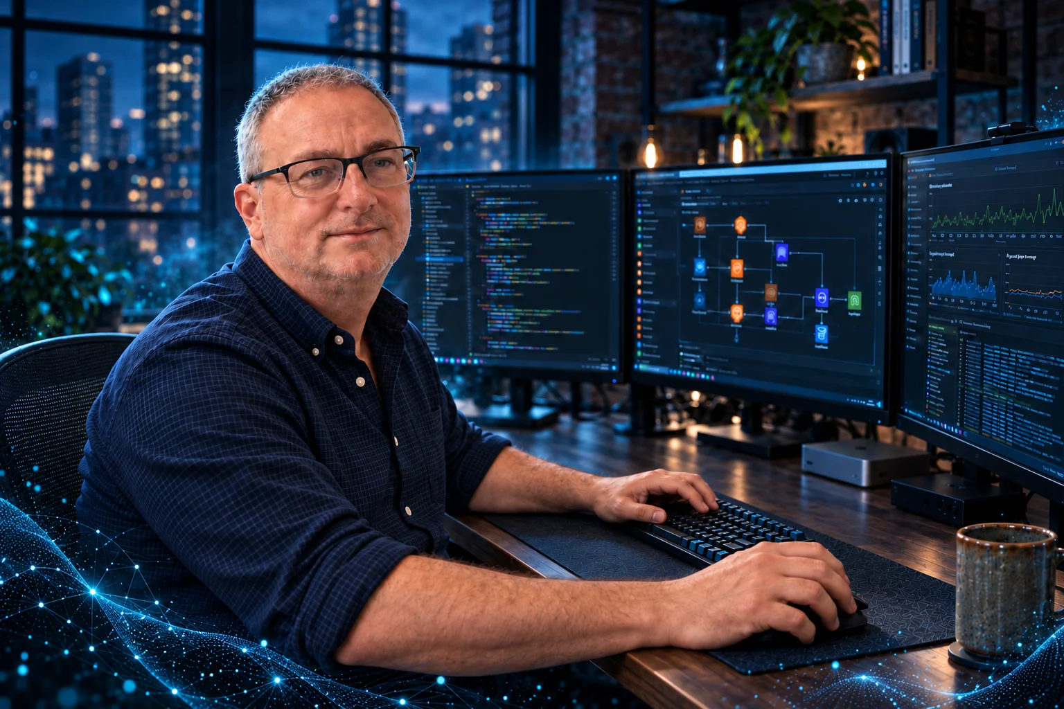 David Crowley at his software and cloud architecture workstation
